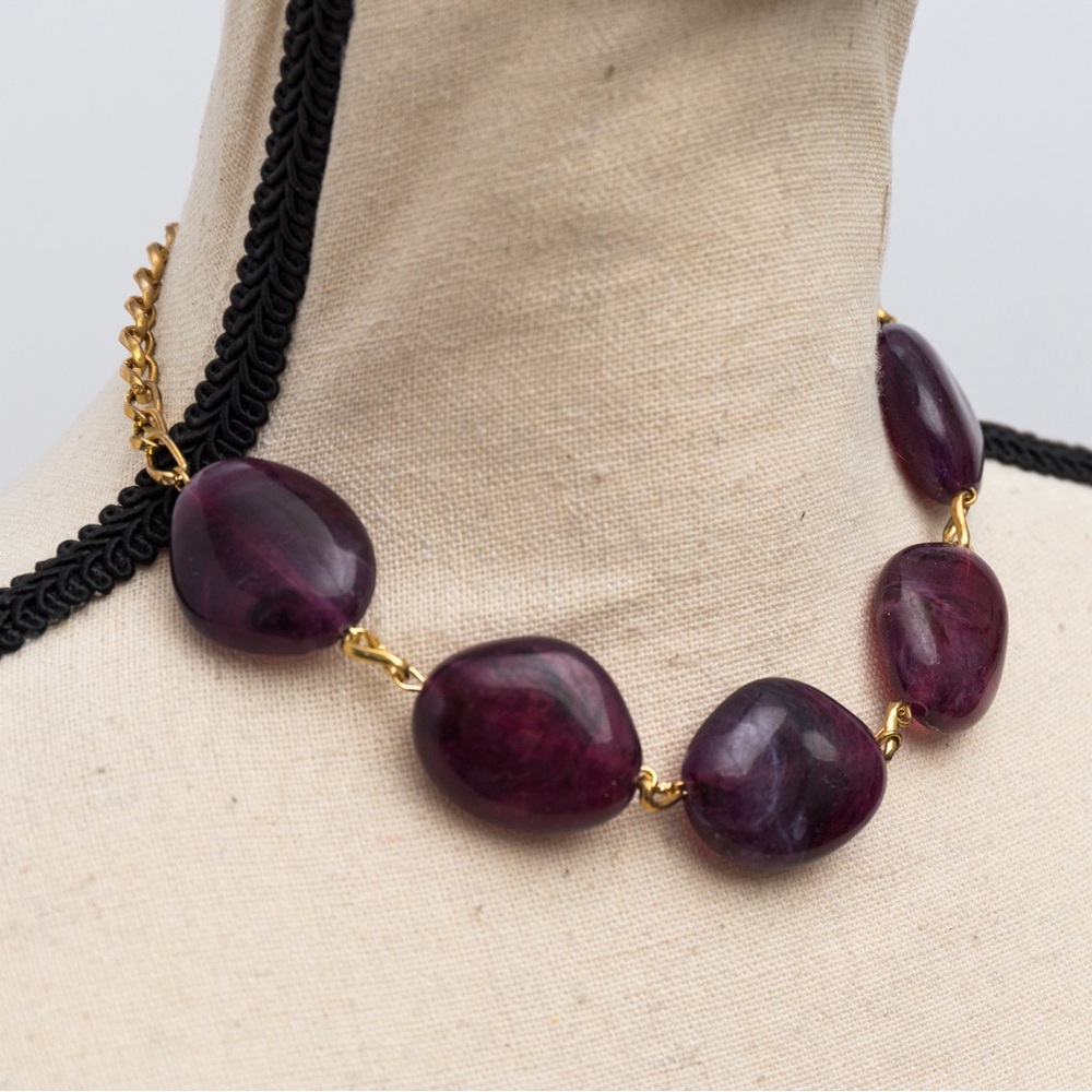 Choker length necklace with faux stone marble look chunky with gold tone Merona - Picture 5 of 11